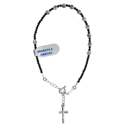 Bracciale ematite nera e grigia con croce argento 925 1