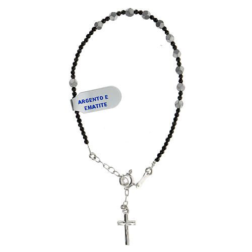 Bracciale ematite nera e grigia con croce argento 925 4