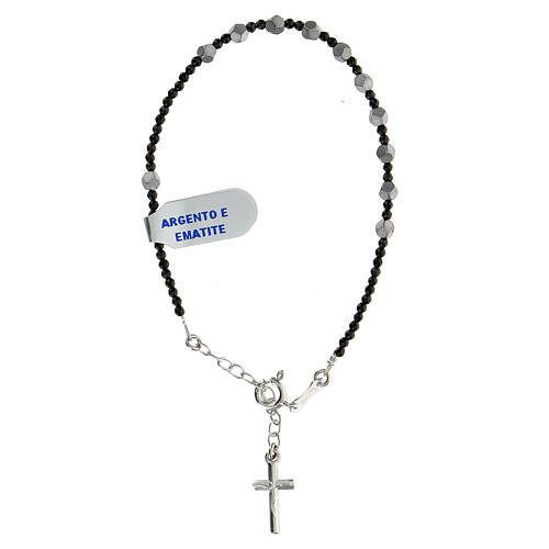 Pulseira hematita preta e cinzenta com crucifixo de prata 925 1