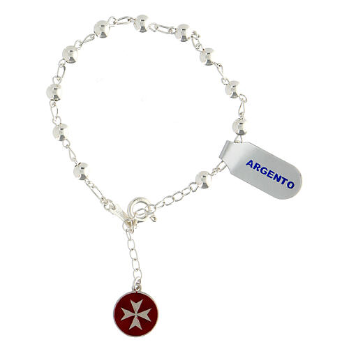 Rosary bracelet of polished 925 silver with Maltese cross 1