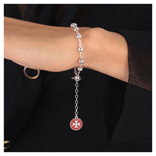 Rosary bracelet of polished 925 silver with Maltese cross 3