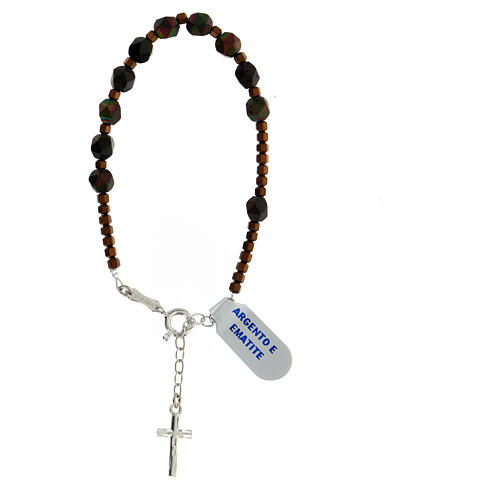 Bracelet dizainier hématite couleur bronze et croix argent 925 4