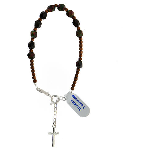 Bracciale ematite bronzea croce argento 925 4