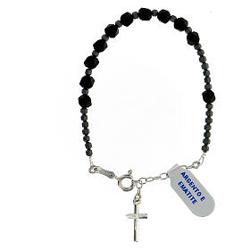 Bracelet of 925 silver with faceted black and grey hematite single decade and silver cross