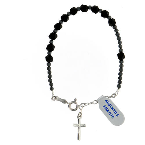 Bracelet of 925 silver with faceted black and grey hematite single decade and silver cross 1