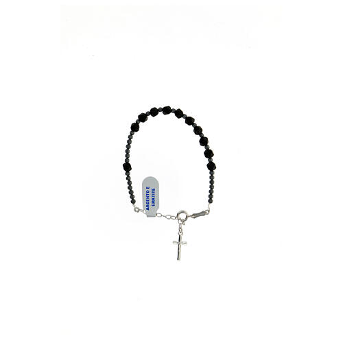 Bracciale croce argento 925 ematite nera e grigia 3