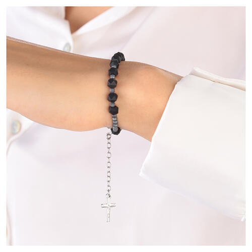 Bracciale croce argento 925 ematite nera e grigia 4