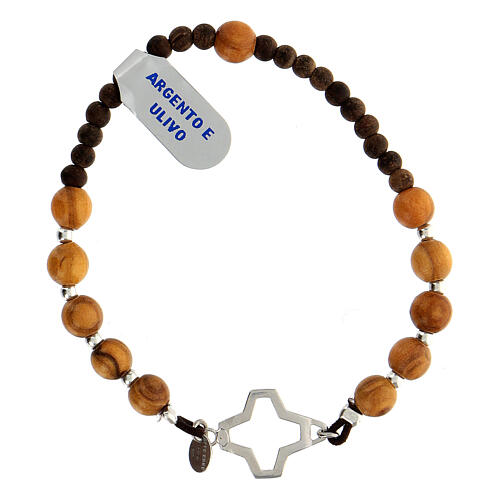 Elastic bracelet with olivewood beads and 925 silver cross 1