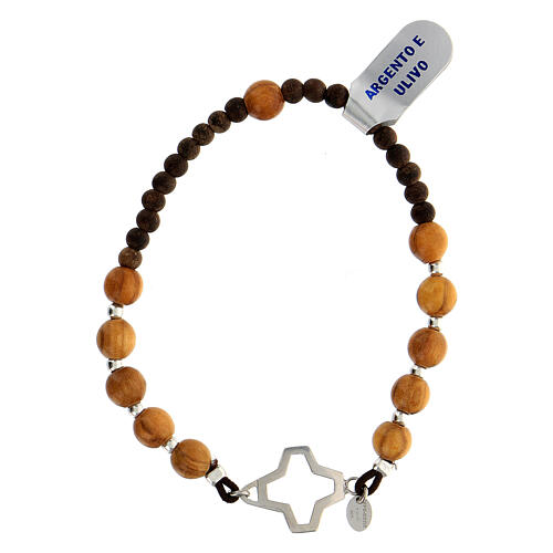 Elastic bracelet with olivewood beads and 925 silver cross 3