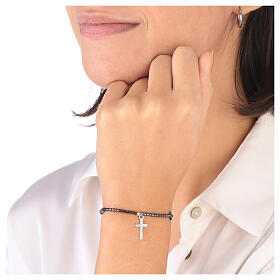 Bracelet fin hématite noire prismes croix argent 925