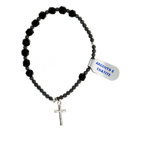 Rosary bracelet with grey and black hematite beads, 925 silver cross 3