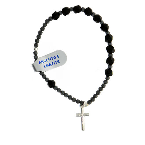 Pulsera hematites gris y negra cruz plata 925 1