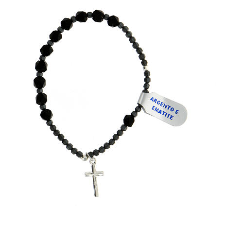 Pulsera hematites gris y negra cruz plata 925 3