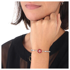 Bracelet of 925 silver with Maltese cross and cylindrical beads