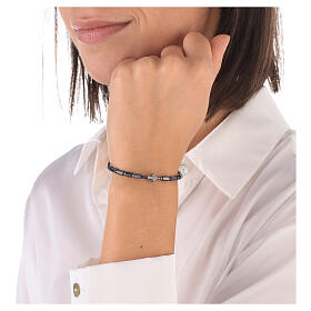 925 silver bracelet with shiny black hematite prisms cross