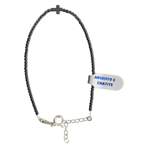 Bracelet argent 925 perles hématite noire et croix 3