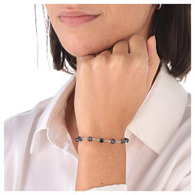 Black hematite beads bracelet with 925 silver cross