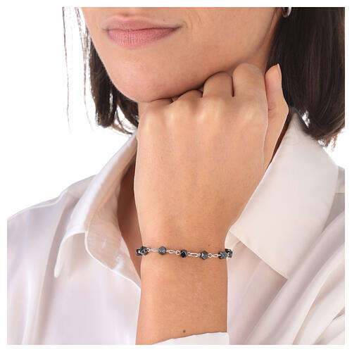 Black hematite beads bracelet with 925 silver cross 2