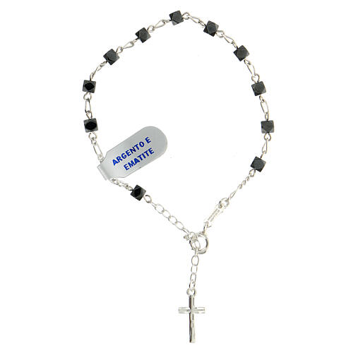 Black hematite beads bracelet with 925 silver cross 3