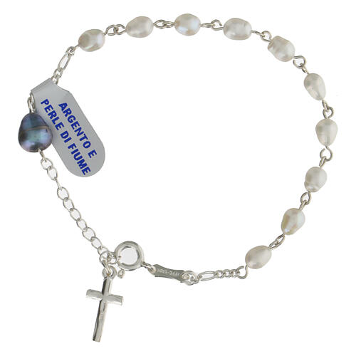 Bracelet dizainier avec perles d'eau douce croix argent 925 1
