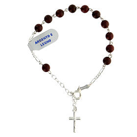 Bracelet with mahogany wood beads and 925 silver cross