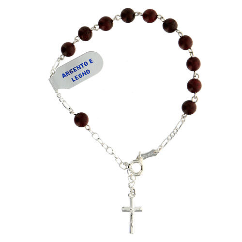 Bracelet with mahogany wood beads and 925 silver cross 1