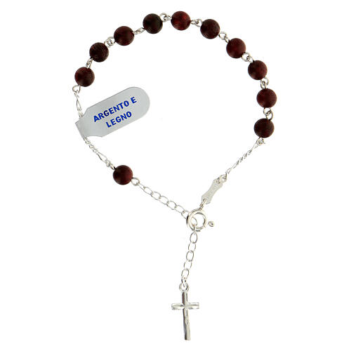 Bracelet with mahogany wood beads and 925 silver cross 3