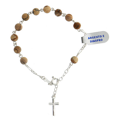 Rosary bracelet with jasper single decade and 925 silver cross 1