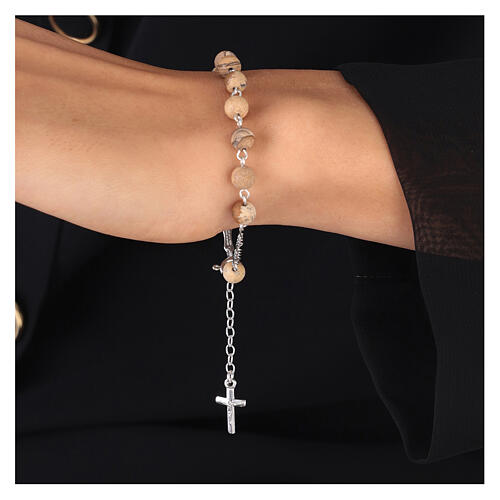 Rosary bracelet with jasper single decade and 925 silver cross 3