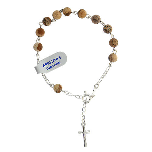 Rosary bracelet with jasper single decade and 925 silver cross 4