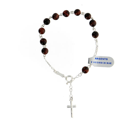 Rosary bracelet with ox's eye single decade and 925 silver cross 1