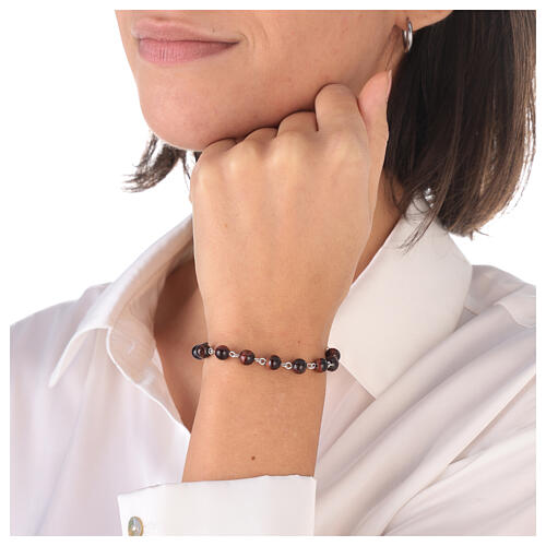 Rosary bracelet with ox's eye single decade and 925 silver cross 2