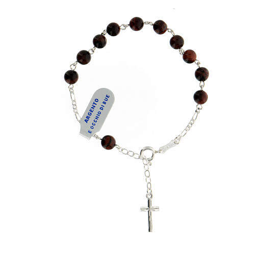 Rosary bracelet with ox's eye single decade and 925 silver cross 3