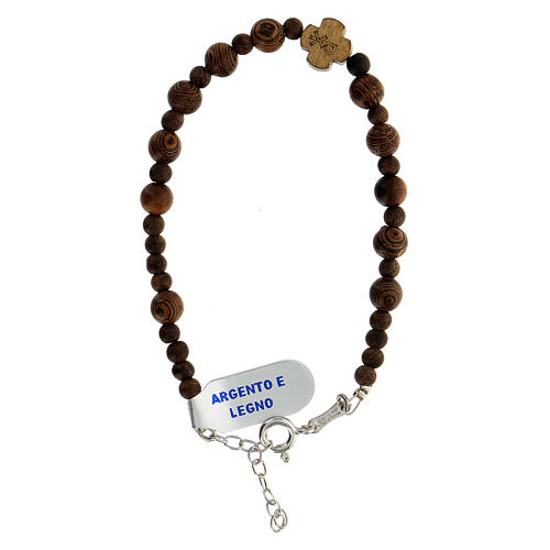 Rosary bracelet with wood single decade and 925 silver cross 1