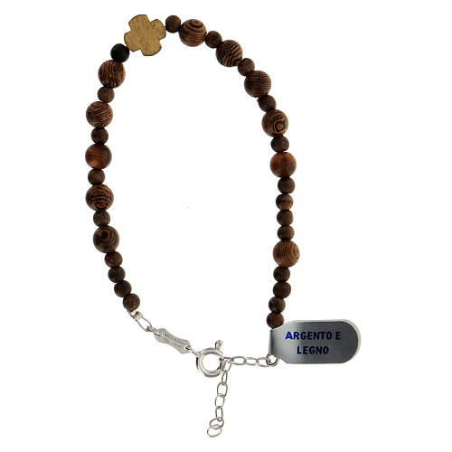 Rosary bracelet with wood single decade and 925 silver cross 3