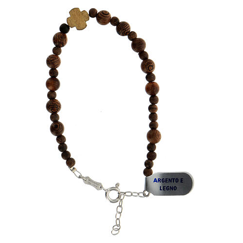 Bracciale argento 925 sfere croce legno 3