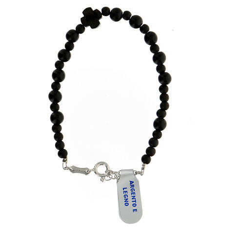 Rosary bracelet with black wood single decade and 925 silver cross 1
