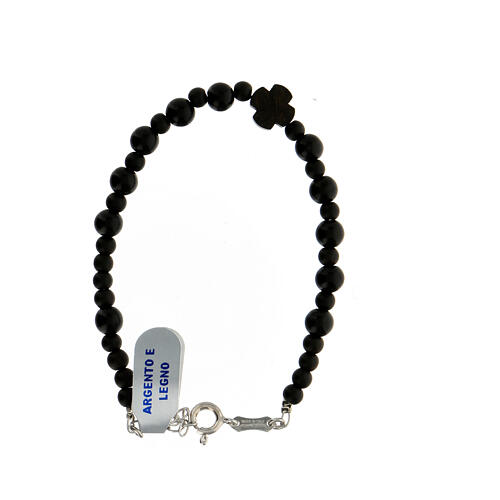 Rosary bracelet with black wood single decade and 925 silver cross 3