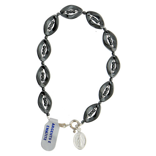 Bracelet of 925 silver with black hematite rhombus and Miraculous Medal 1