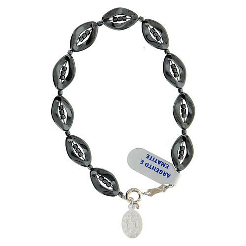 Bracelet of 925 silver with black hematite rhombus and Miraculous Medal 3