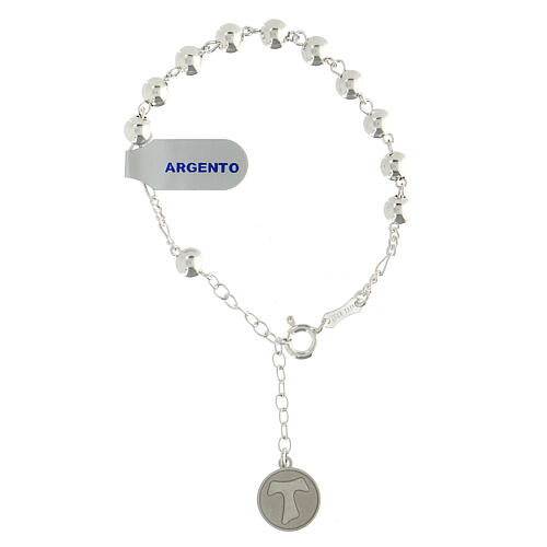 925 silver bracelet Tau cross with 6 mm beads 1