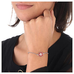 Bracelet of 925 silver with Maltese cross on red medal