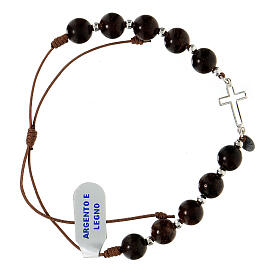 Single decade rosary bracelet of brown cord and 925 silver