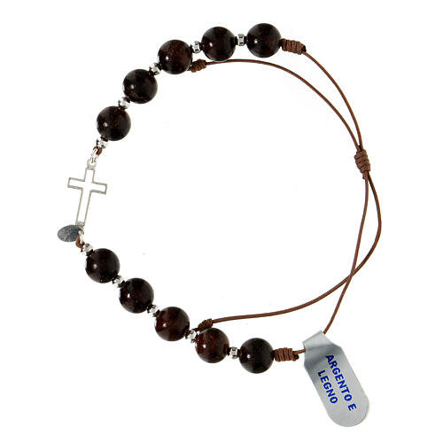 Single decade rosary bracelet of brown cord and 925 silver 2