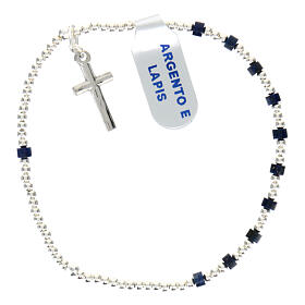 Single decade rosary bracelet with 925 silver crucifix and 0.08x0.12 in lapis lazuli beads