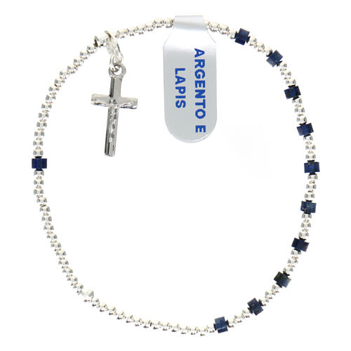 Single decade rosary bracelet with 925 silver crucifix and 0.08x0.12 in lapis lazuli beads 1
