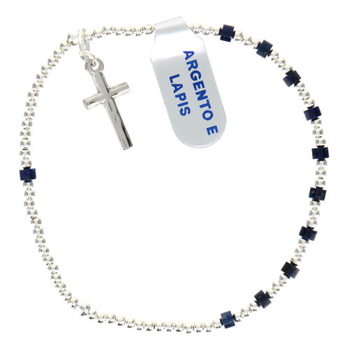 Single decade rosary bracelet with 925 silver crucifix and 0.08x0.12 in lapis lazuli beads 2
