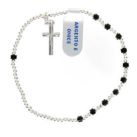 Single decade rosary bracelet with 925 silver crucifix and 0.08x0.12 in onyx beads