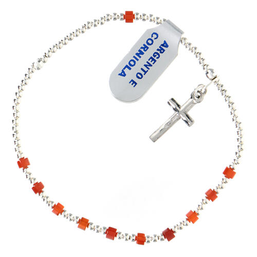 Single decade rosary bracelet with 925 silver crucifix and 0.08x0.12 in carnelian beads 2