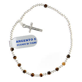 Bracciale decina 2x3 mm con croce occhio di tigre e argento 925
